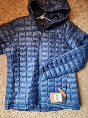 New Women Nwt The North Face Blue Hoodie Hooded Thermalball Jacket L Lg
